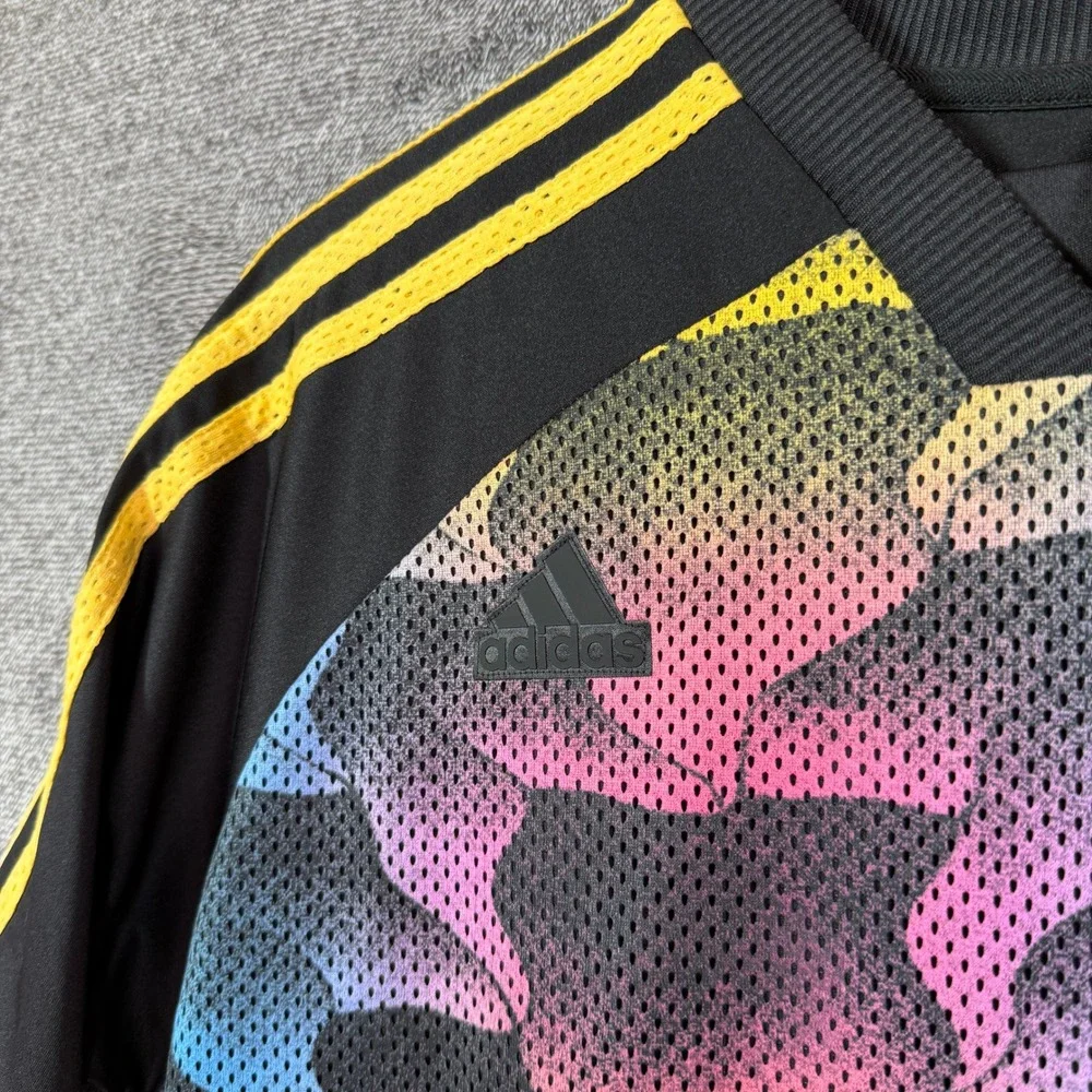Adidas Sportswear Jersey Mens M Multicolor Mesh Camo Black Yellow Short Sleeve